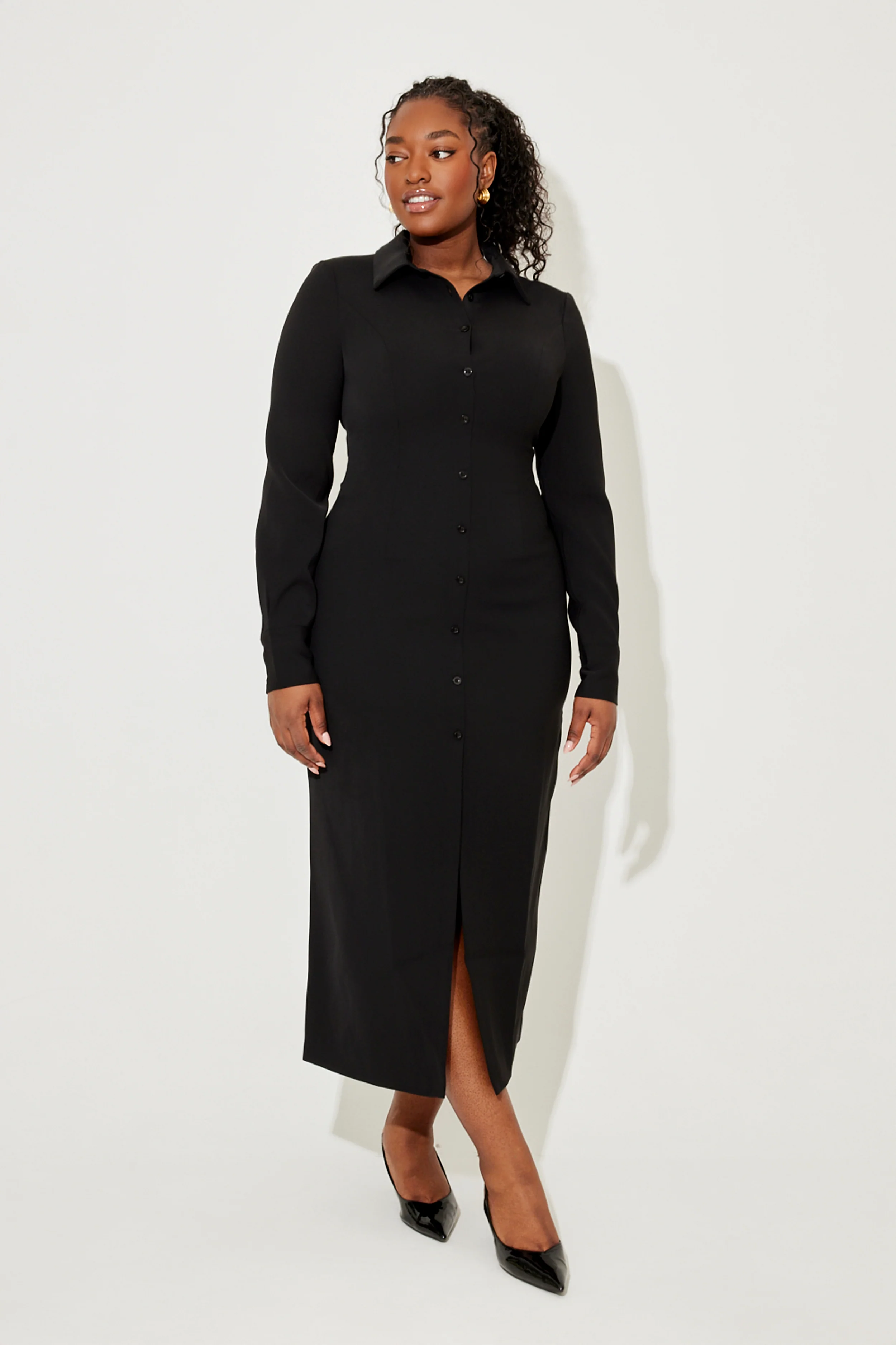Long Sleeve Collar Maxi Dress - Image 5
