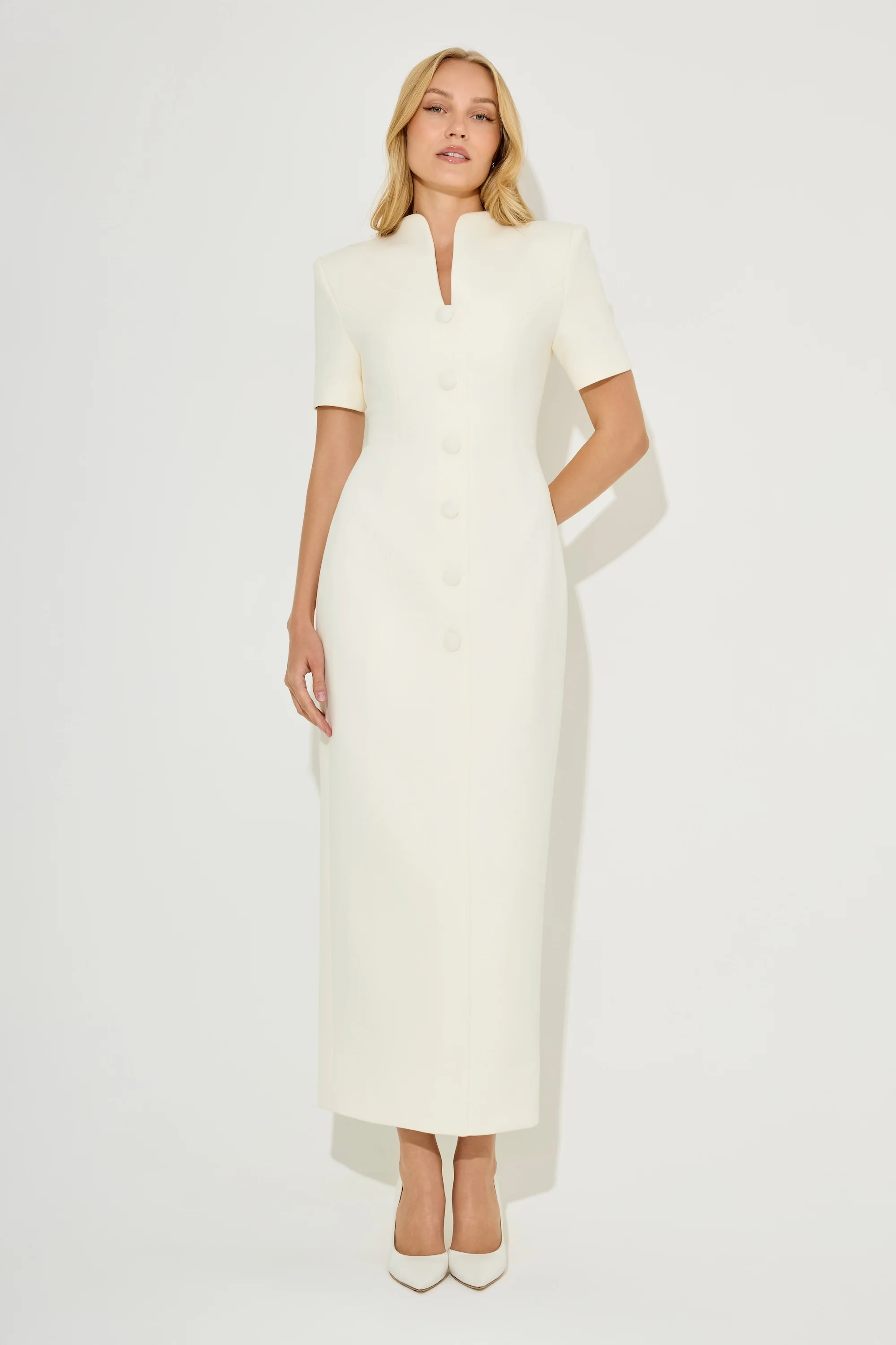 Cotton Mix Button Midi Dress