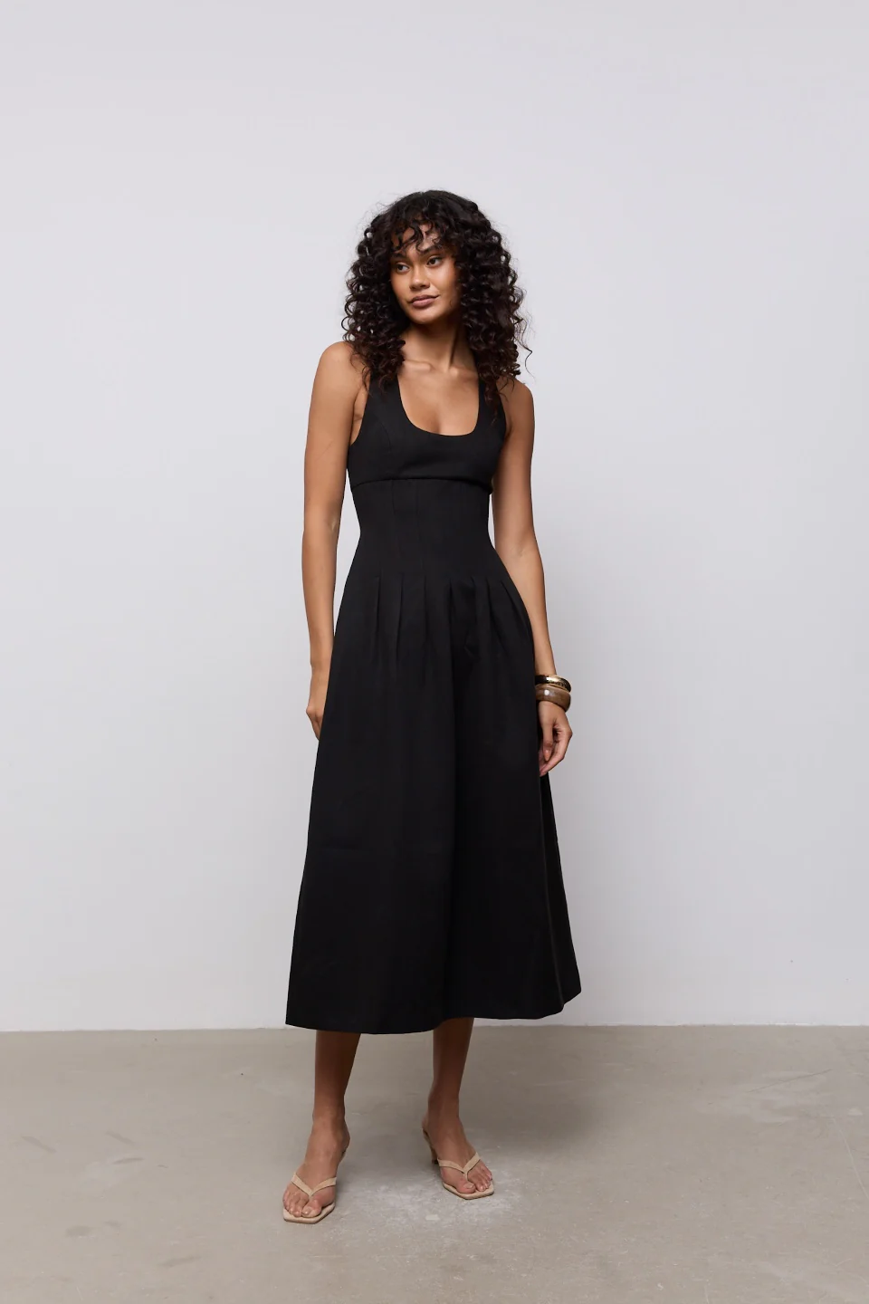 Cotton Mix Cinched Midi Dress