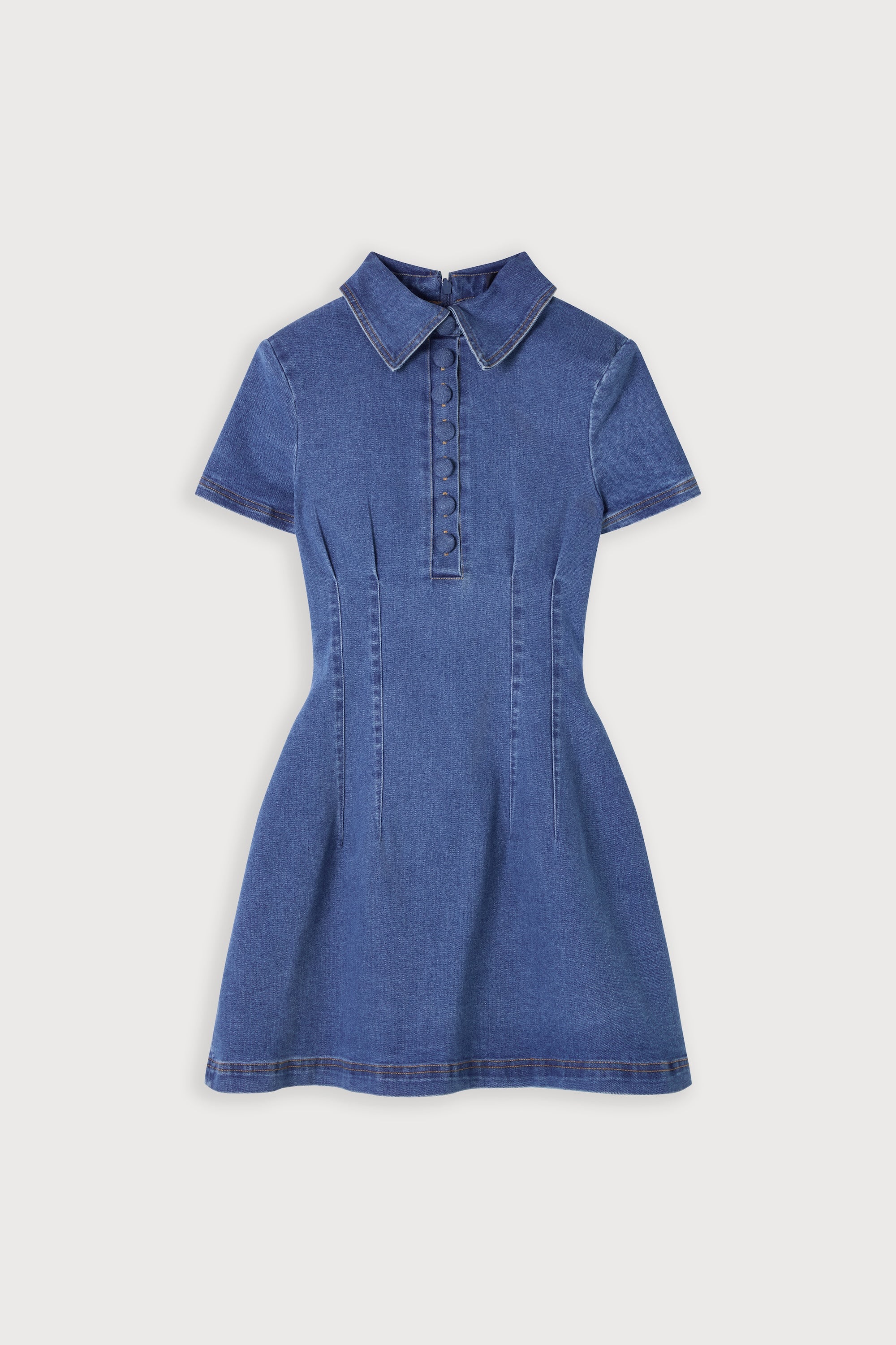 Cotton Mix Denim Collared Mini Dress - Image 6