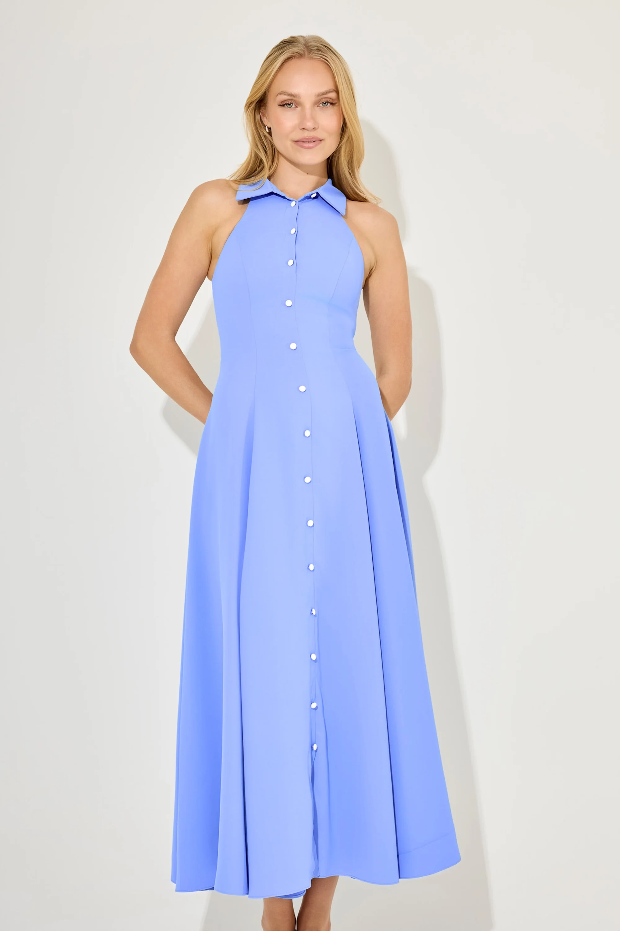 Flowy Collar Maxi Dress - Image 3