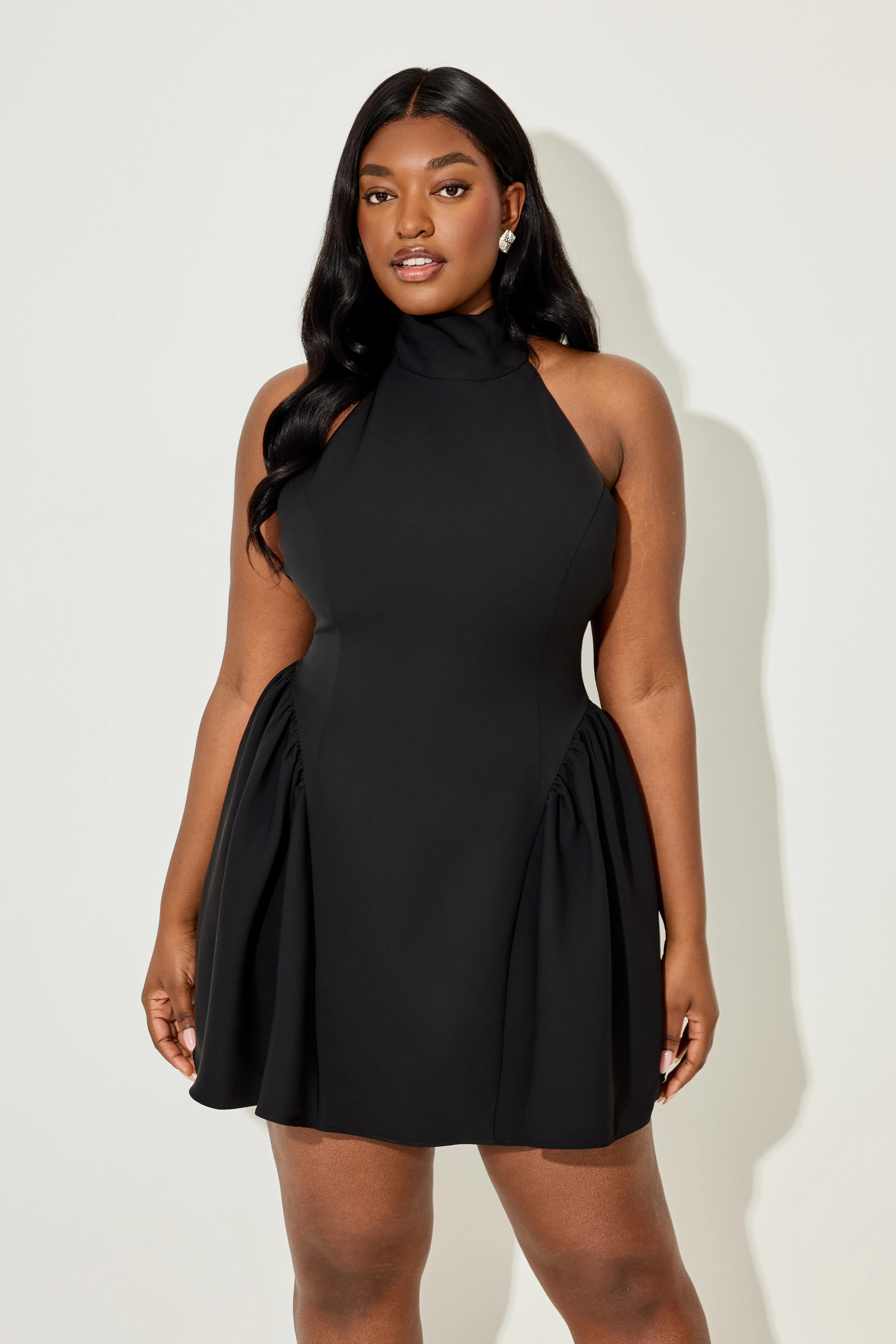 Tie Neck Gathered Detail Mini Dress - Image 5