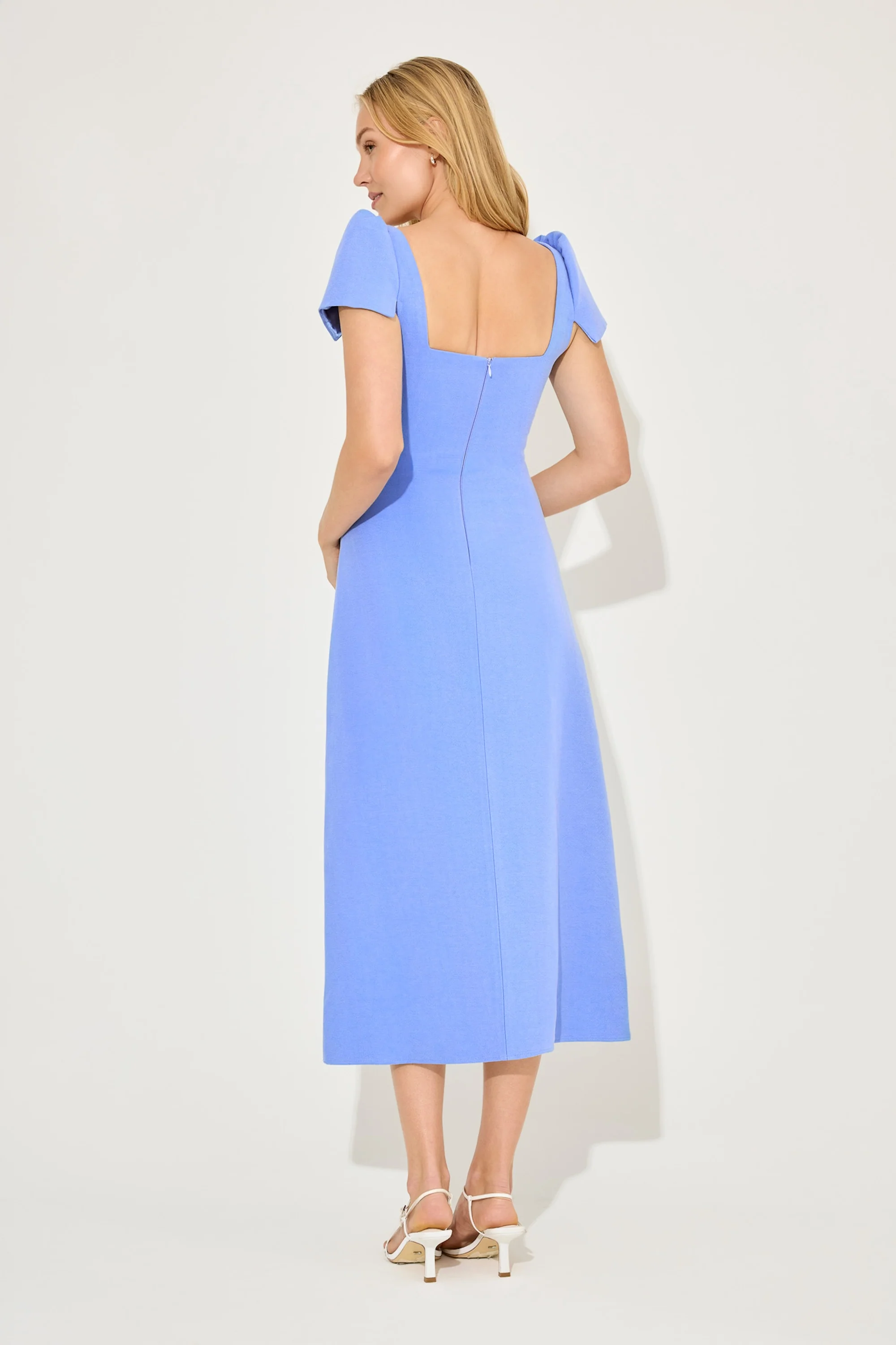 Linen Mix Square Neck Midi Dress - Image 4