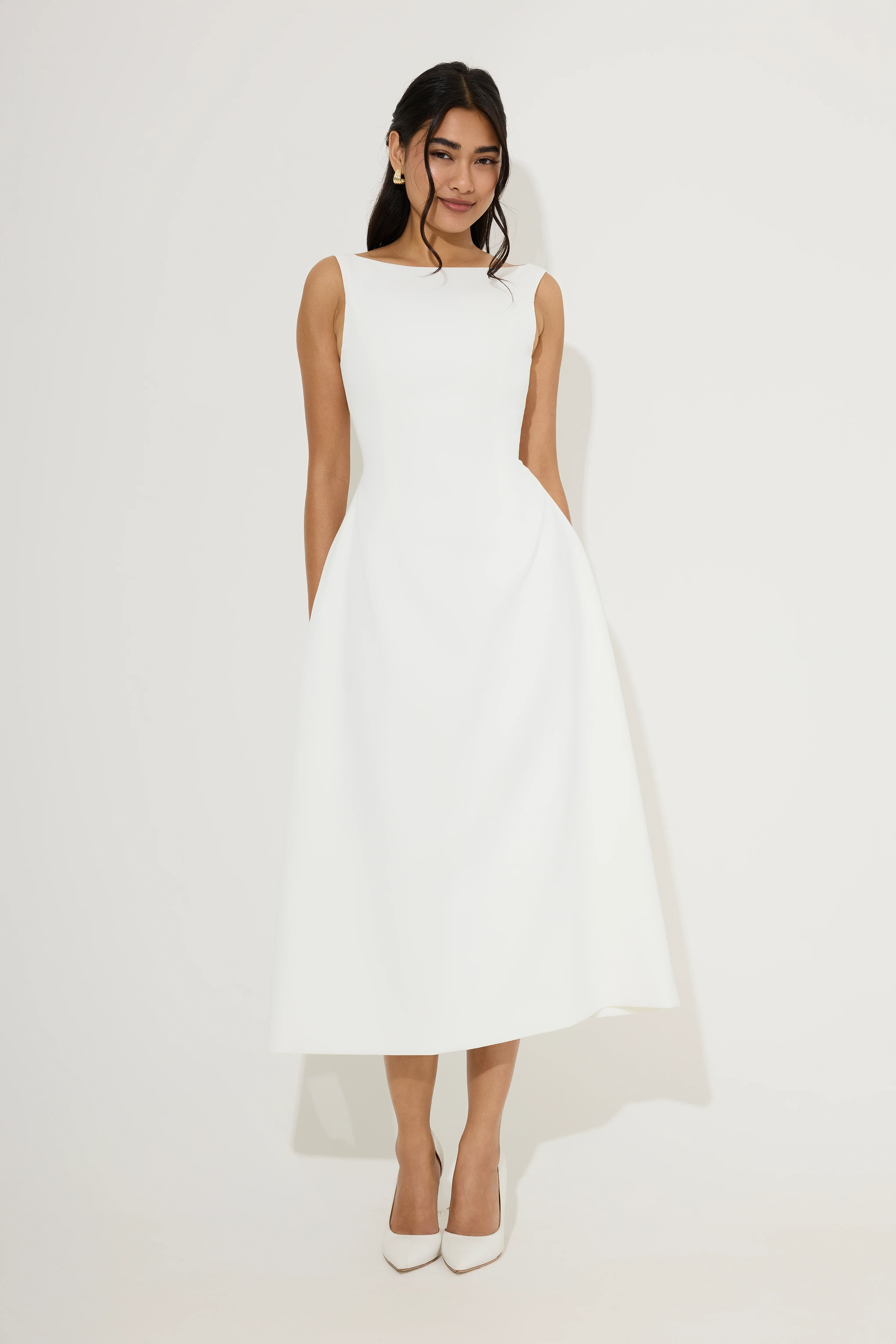 Straight Neck Midi Dress