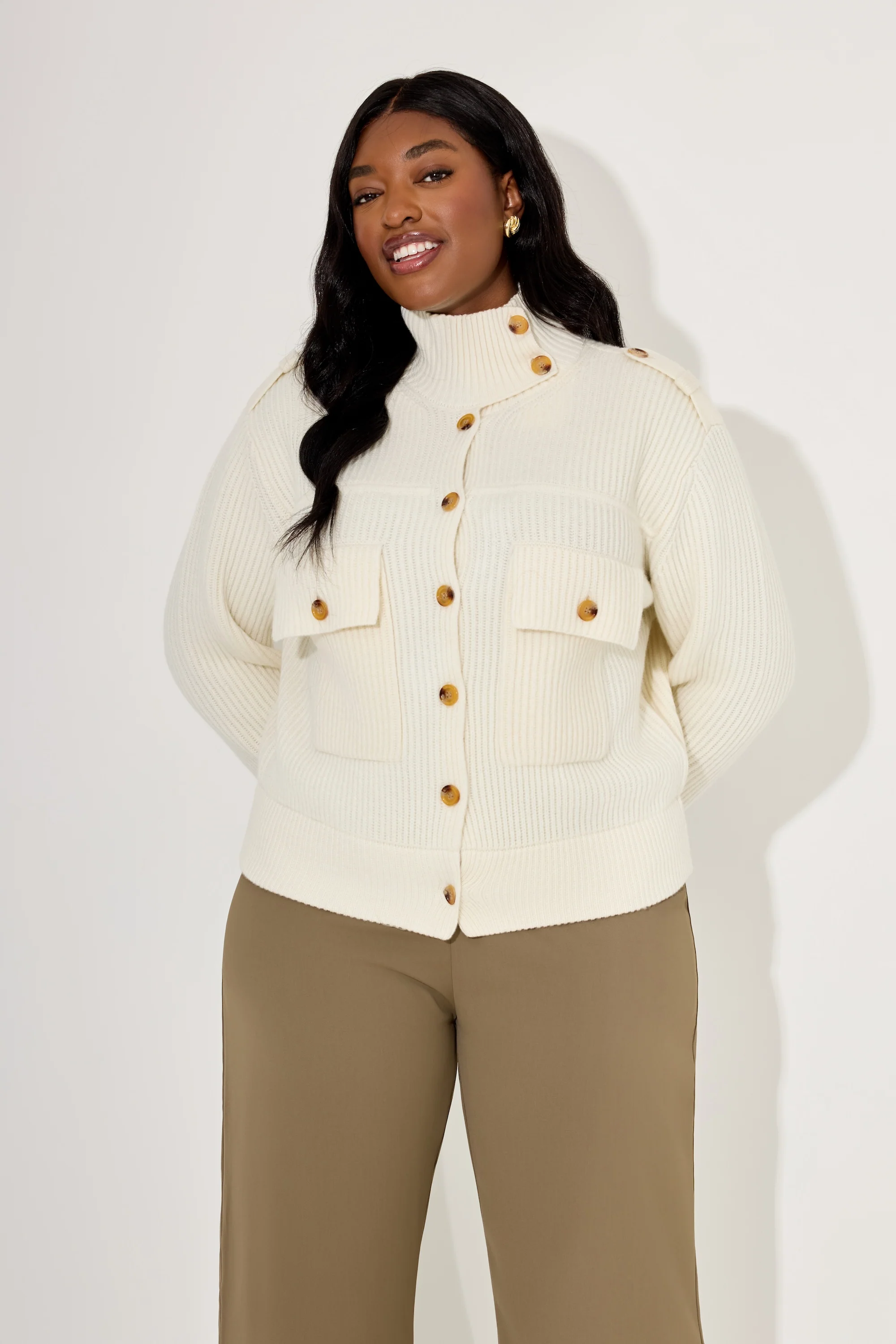 Wool High Neck Cardigan - Image 5